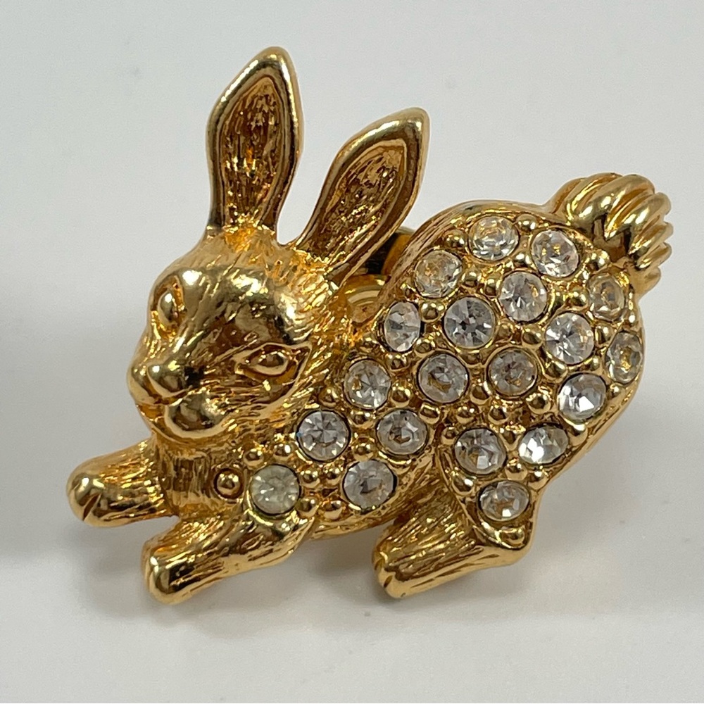 Vintage Avon Gold Tone Rhinestone Bunny Rabbit Brooch Pin